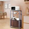 Modern 3-Shelf Kitchen Bakerâ€™s Rack Cart on Wheels in Brown Wood Finish